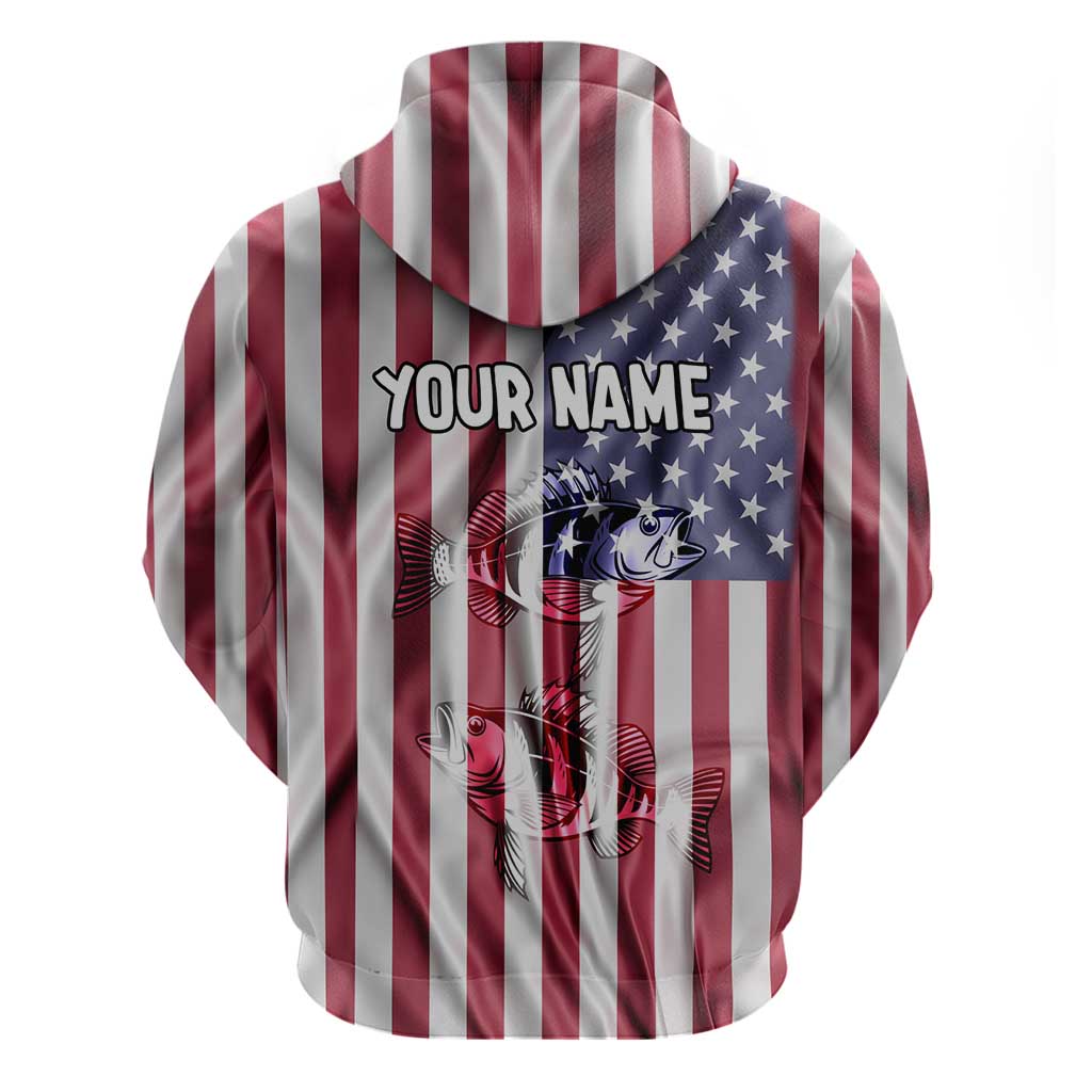 Fishing Fish Hook American Flag Hoodie Custom Name Graphic in Patriotic Striped Theme - Wonder Print Shop