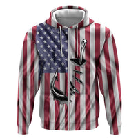 Fishing Fish Hook American Flag Hoodie Custom Name Graphic in Patriotic Striped Theme - Wonder Print Shop