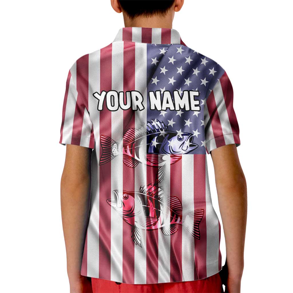 Fishing Fish Hook American Flag Kid Polo Shirt Custom Name Graphic in Patriotic Striped Theme - Wonder Print Shop