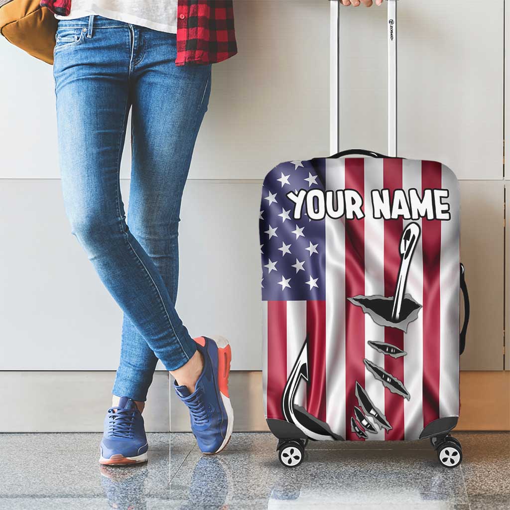 Fishing Fish Hook American Flag Luggage Cover Custom Name Graphic in Patriotic Striped Theme - Wonder Print Shop