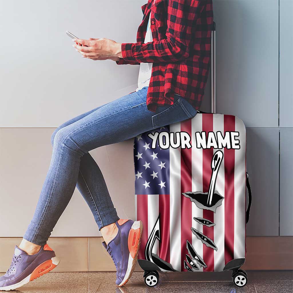 Fishing Fish Hook American Flag Luggage Cover Custom Name Graphic in Patriotic Striped Theme - Wonder Print Shop