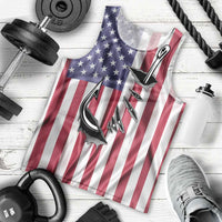 Fishing Fish Hook American Flag Men Tank Top Custom Name Graphic in Patriotic Striped Theme - Wonder Print Shop
