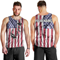 Fishing Fish Hook American Flag Men Tank Top Custom Name Graphic in Patriotic Striped Theme - Wonder Print Shop