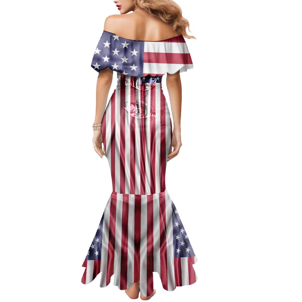 Fishing Fish Hook American Flag Mermaid Dress Custom Name Graphic in Patriotic Striped Theme - Wonder Print Shop