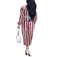 Fishing Fish Hook American Flag Off The Shoulder Long Sleeve Dress Custom Name Graphic in Patriotic Striped Theme - Wonder Print Shop