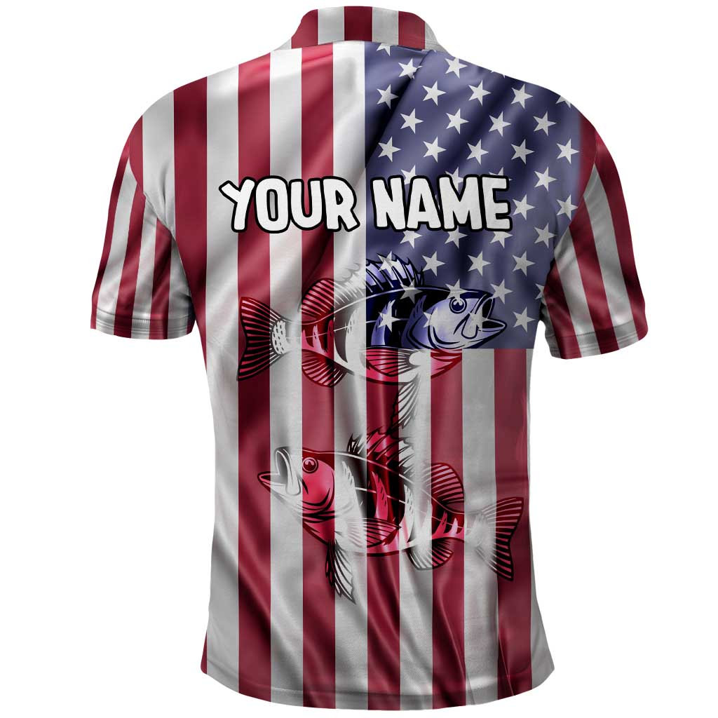 Fishing Fish Hook American Flag Polo Shirt Custom Name Graphic in Patriotic Striped Theme - Wonder Print Shop