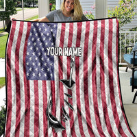 Fishing Fish Hook American Flag Quilt Custom Name Graphic in Patriotic Striped Theme - Wonder Print Shop