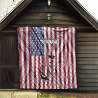 Fishing Fish Hook American Flag Quilt Custom Name Graphic in Patriotic Striped Theme - Wonder Print Shop