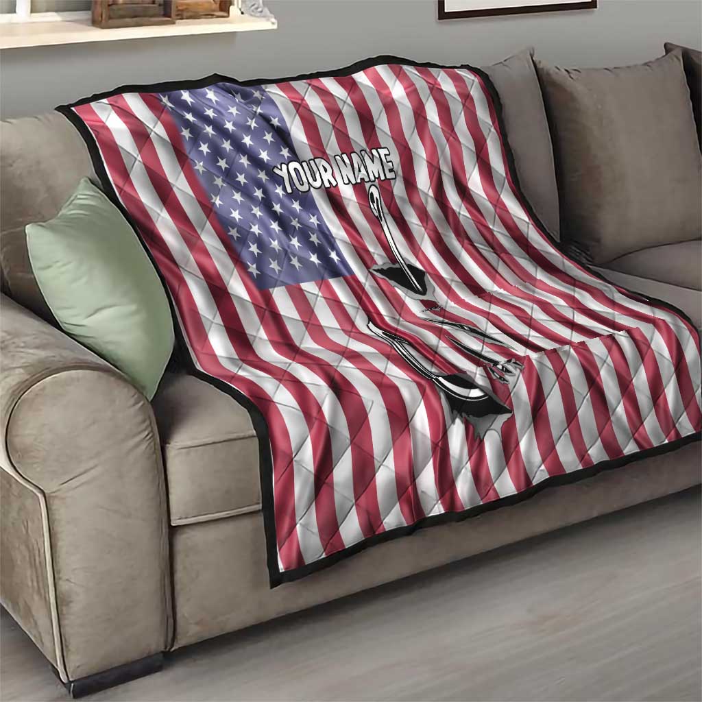 Fishing Fish Hook American Flag Quilt Custom Name Graphic in Patriotic Striped Theme - Wonder Print Shop