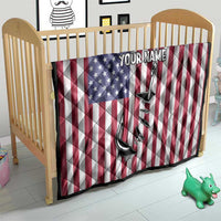 Fishing Fish Hook American Flag Quilt Custom Name Graphic in Patriotic Striped Theme - Wonder Print Shop