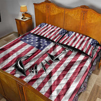 Fishing Fish Hook American Flag Quilt Bed Set Custom Name Graphic in Patriotic Striped Theme - Wonder Print Shop