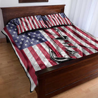 Fishing Fish Hook American Flag Quilt Bed Set Custom Name Graphic in Patriotic Striped Theme - Wonder Print Shop