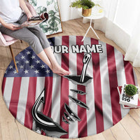 Fishing Fish Hook American Flag Round Carpet Custom Name Graphic in Patriotic Striped Theme - Wonder Print Shop