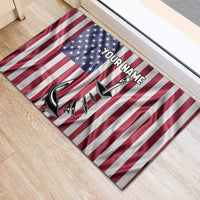 Fishing Fish Hook American Flag Rubber Doormat Custom Name Graphic in Patriotic Striped Theme - Wonder Print Shop