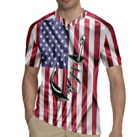 Fishing Fish Hook American Flag Rugby Jersey Custom Name Graphic in Patriotic Striped Theme - Wonder Print Shop