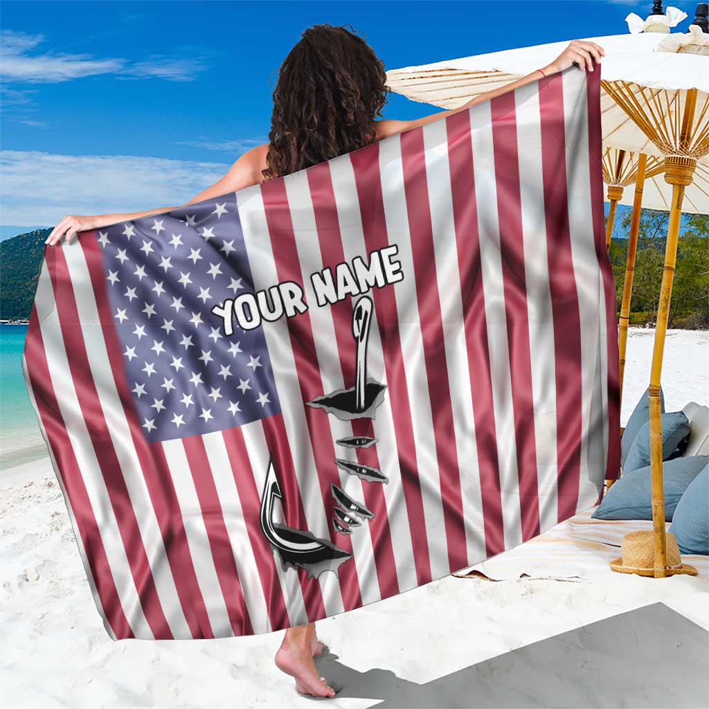 Fishing Fish Hook American Flag Sarong Custom Name Graphic in Patriotic Striped Theme - Wonder Print Shop
