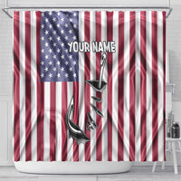 Fishing Fish Hook American Flag Shower Curtain Custom Name Graphic in Patriotic Striped Theme - Wonder Print Shop