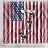 Fishing Fish Hook American Flag Shower Curtain Custom Name Graphic in Patriotic Striped Theme - Wonder Print Shop