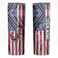 Fishing Fish Hook American Flag Skinny Tumbler Custom Name Graphic in Patriotic Striped Theme - Wonder Print Shop