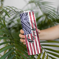 Fishing Fish Hook American Flag Skinny Tumbler Custom Name Graphic in Patriotic Striped Theme - Wonder Print Shop