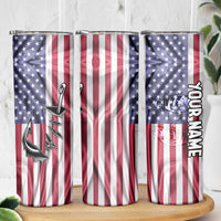 Fishing Fish Hook American Flag Skinny Tumbler Custom Name Graphic in Patriotic Striped Theme - Wonder Print Shop