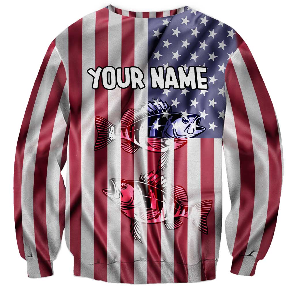Fishing Fish Hook American Flag Sweatshirt Custom Name Graphic in Patriotic Striped Theme - Wonder Print Shop