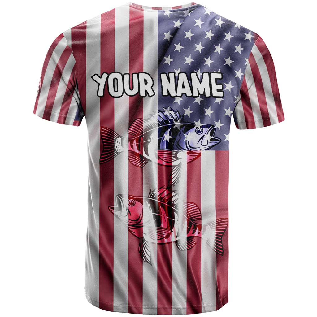 Fishing Fish Hook American Flag T Shirt Custom Name Graphic in Patriotic Striped Theme - Wonder Print Shop