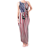 Fishing Fish Hook American Flag Tank Maxi Dress Custom Name Graphic in Patriotic Striped Theme - Wonder Print Shop