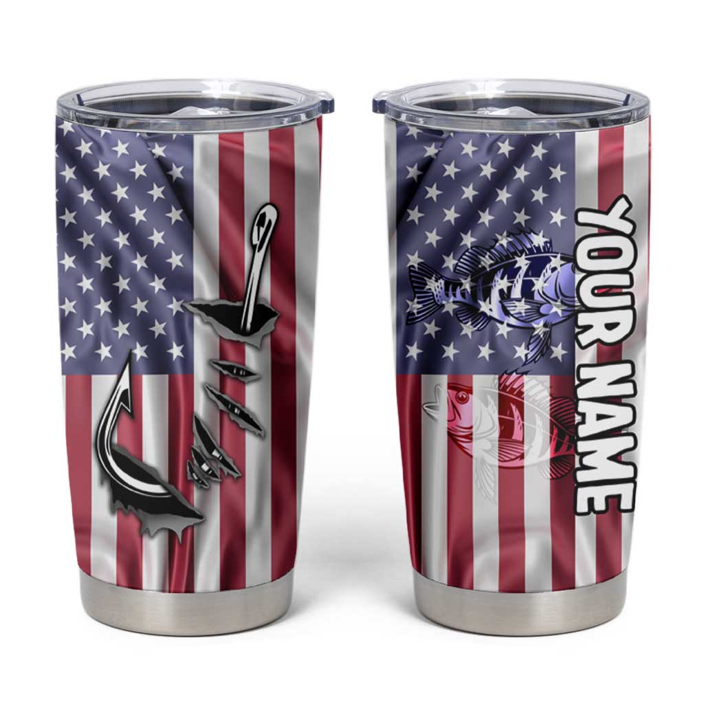 Fishing Fish Hook American Flag Tumbler Cup Custom Name Graphic in Patriotic Striped Theme - Wonder Print Shop
