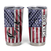Fishing Fish Hook American Flag Tumbler Cup Custom Name Graphic in Patriotic Striped Theme - Wonder Print Shop