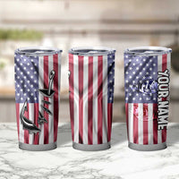 Fishing Fish Hook American Flag Tumbler Cup Custom Name Graphic in Patriotic Striped Theme - Wonder Print Shop