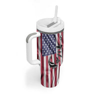 Fishing Fish Hook American Flag Tumbler With Handle Custom Name Graphic in Patriotic Striped Theme - Wonder Print Shop