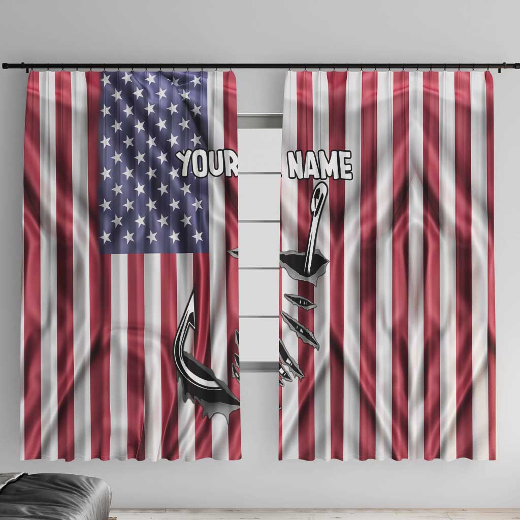 Fishing Fish Hook American Flag Window Curtain Custom Name Graphic in Patriotic Striped Theme - Wonder Print Shop