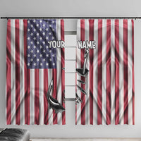 Fishing Fish Hook American Flag Window Curtain Custom Name Graphic in Patriotic Striped Theme - Wonder Print Shop