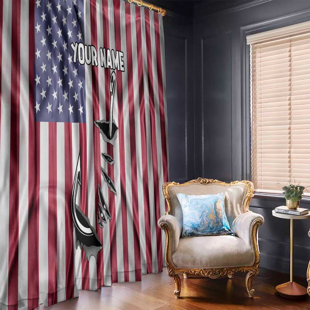 Fishing Fish Hook American Flag Window Curtain Custom Name Graphic in Patriotic Striped Theme - Wonder Print Shop