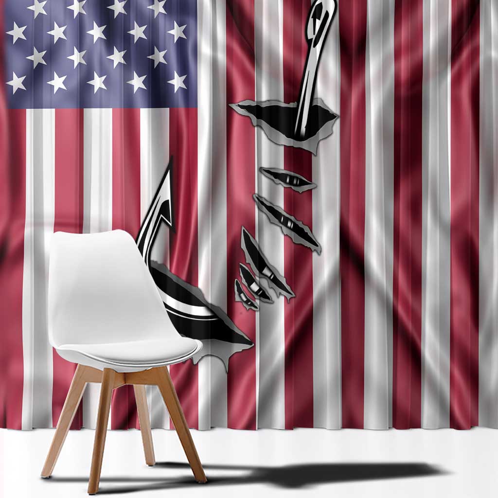 Fishing Fish Hook American Flag Window Curtain Custom Name Graphic in Patriotic Striped Theme - Wonder Print Shop