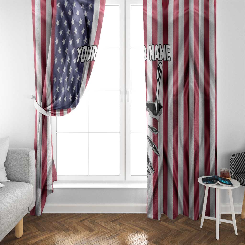 Fishing Fish Hook American Flag Window Curtain Custom Name Graphic in Patriotic Striped Theme - Wonder Print Shop