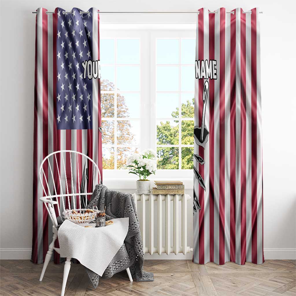 Fishing Fish Hook American Flag Window Curtain Custom Name Graphic in Patriotic Striped Theme - Wonder Print Shop