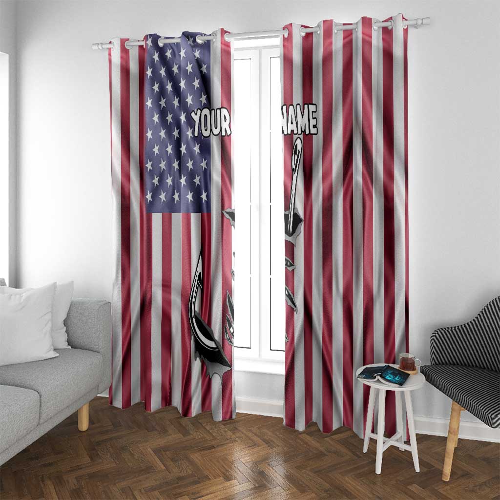 Fishing Fish Hook American Flag Window Curtain Custom Name Graphic in Patriotic Striped Theme - Wonder Print Shop