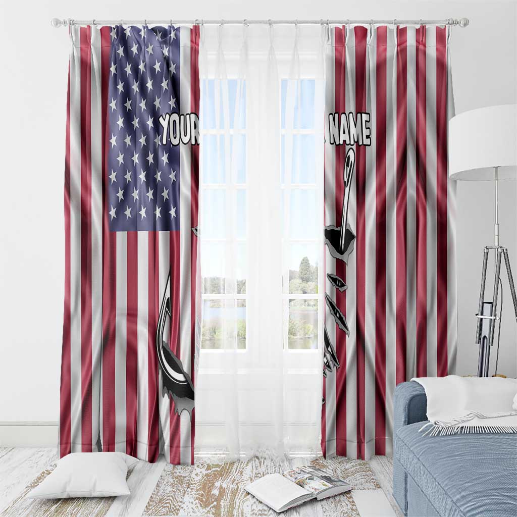 Fishing Fish Hook American Flag Window Curtain Custom Name Graphic in Patriotic Striped Theme - Wonder Print Shop