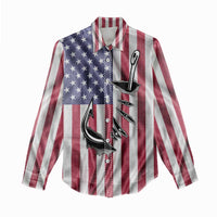 Fishing Fish Hook American Flag Women Casual Shirt Custom Name Graphic in Patriotic Striped Theme - Wonder Print Shop