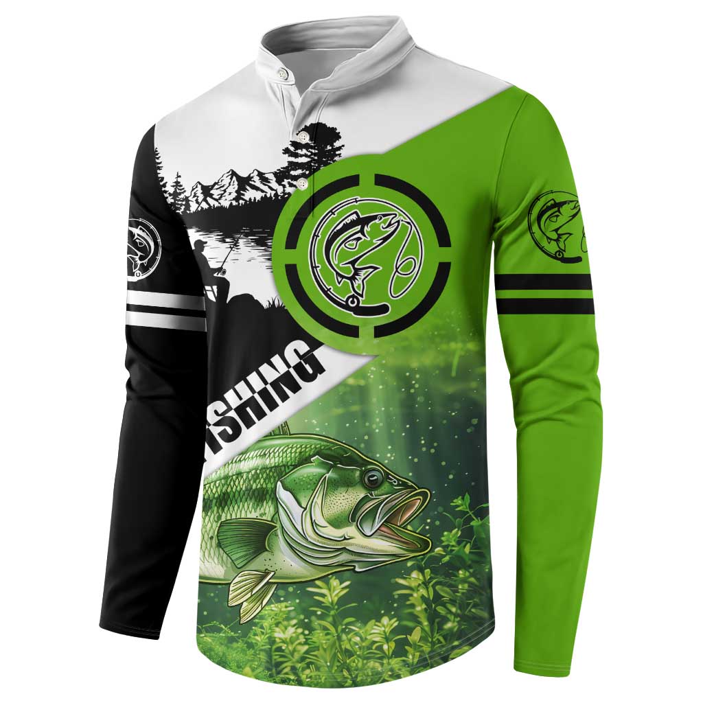 Green and Black Largemouth Bass Fishing Button Sweatshirt Custom Name Design and Angler Silhouette Illustration - Wonder Print Shop