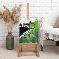 Green and Black Largemouth Bass Fishing Canvas Wall Art Custom Name Design and Angler Silhouette Illustration - Wonder Print Shop