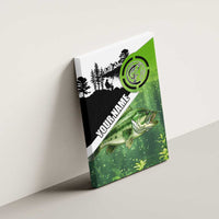 Green and Black Largemouth Bass Fishing Canvas Wall Art Custom Name Design and Angler Silhouette Illustration - Wonder Print Shop