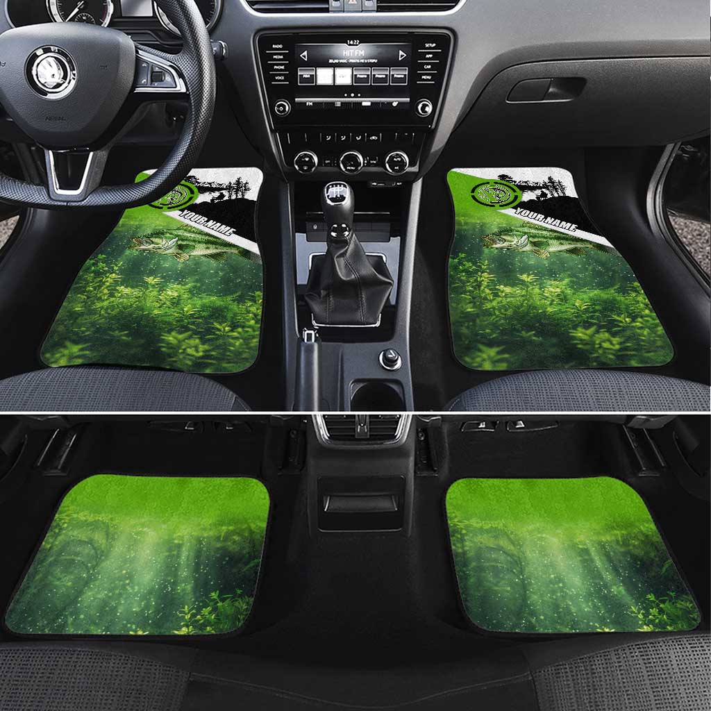 Green and Black Largemouth Bass Fishing Car Mats Custom Name Design and Angler Silhouette Illustration - Wonder Print Shop