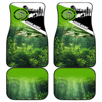 Green and Black Largemouth Bass Fishing Car Mats Custom Name Design and Angler Silhouette Illustration - Wonder Print Shop