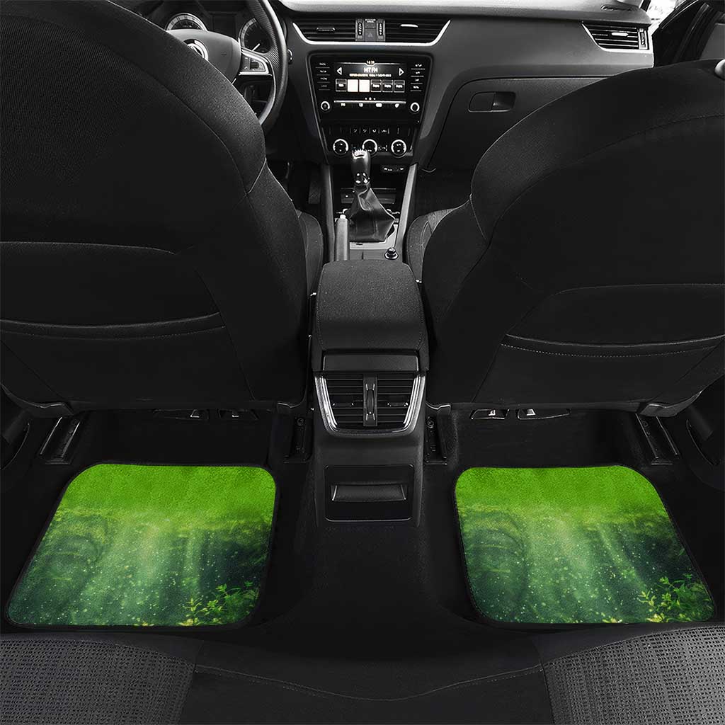 Green and Black Largemouth Bass Fishing Car Mats Custom Name Design and Angler Silhouette Illustration - Wonder Print Shop