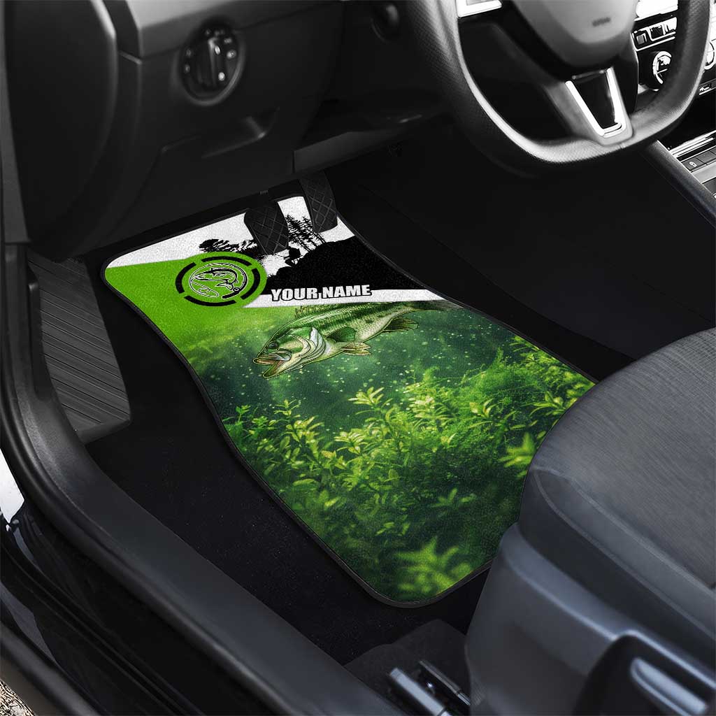 Green and Black Largemouth Bass Fishing Car Mats Custom Name Design and Angler Silhouette Illustration - Wonder Print Shop