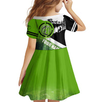 Green and Black Largemouth Bass Fishing Family Matching Off The Shoulder Long Sleeve Dress and Hawaiian Shirt Custom Name Design and Angler Silhouette Illustration - Wonder Print Shop