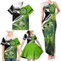 Green and Black Largemouth Bass Fishing Family Matching Tank Maxi Dress and Hawaiian Shirt Custom Name Design and Angler Silhouette Illustration - Wonder Print Shop